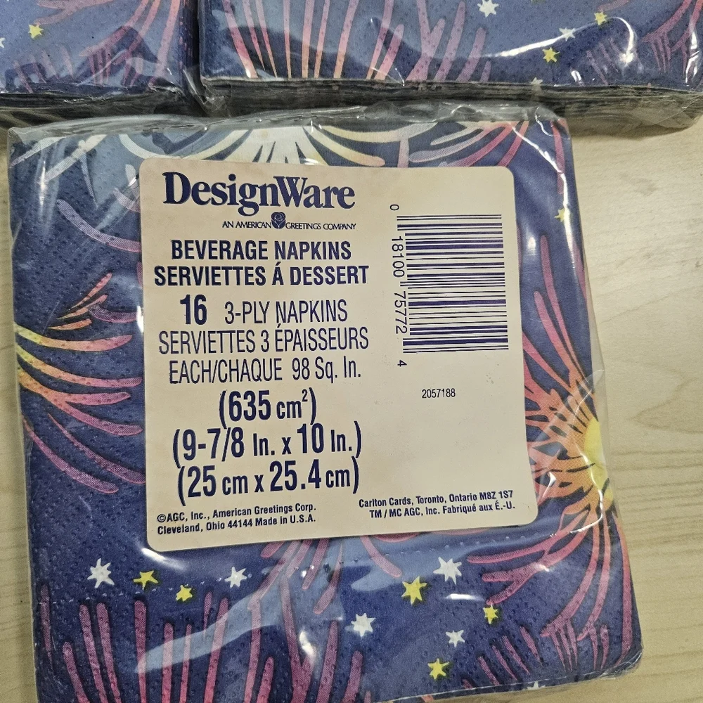 VTG NOS Lot (3) DesignWare Happy Birthday Fireworks Party Napkins 16ct 25x25.4cm
